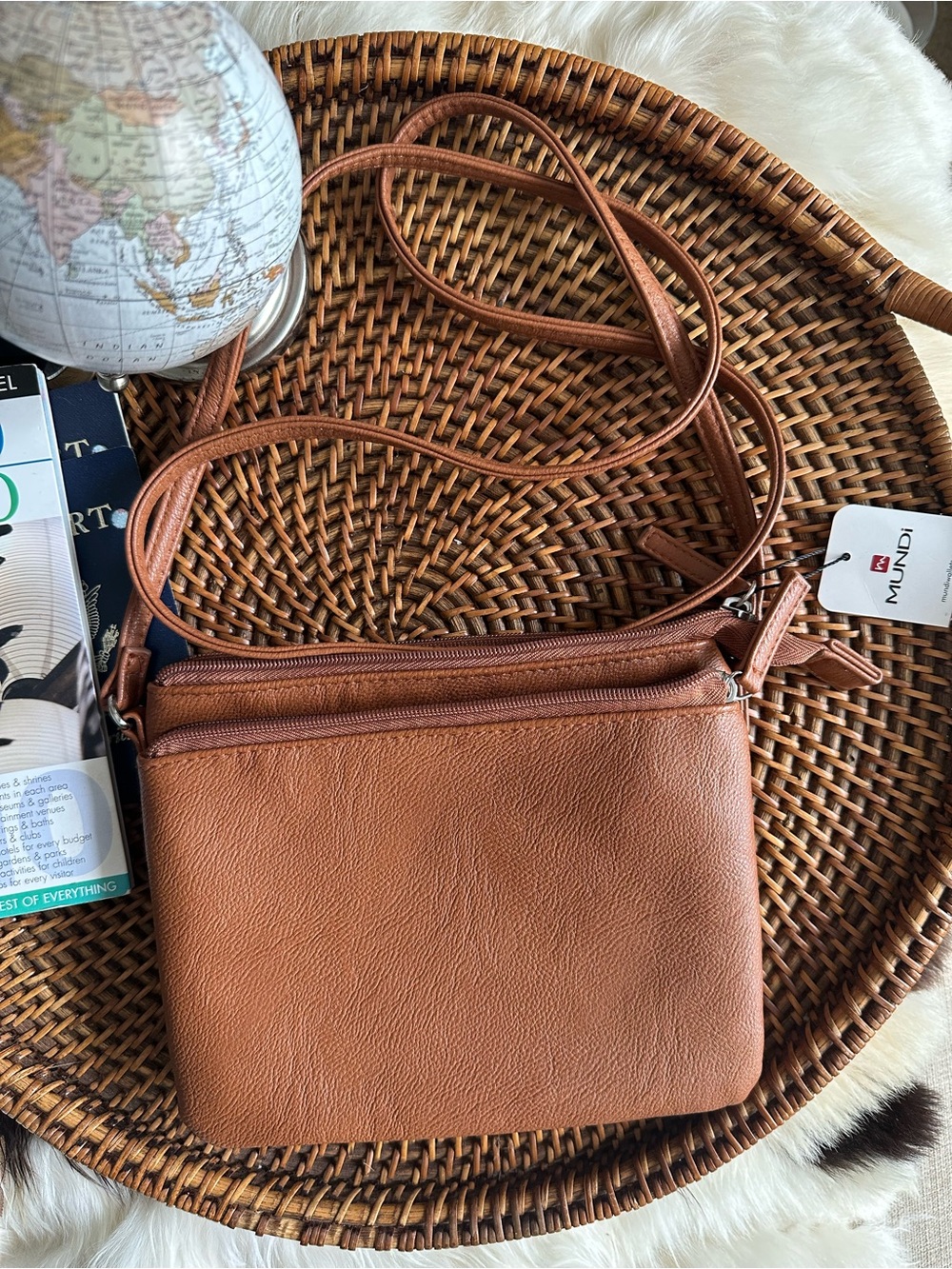 MUNDI Vegan Leather Tan Brown Crossbody Wallet Bag New with Tags